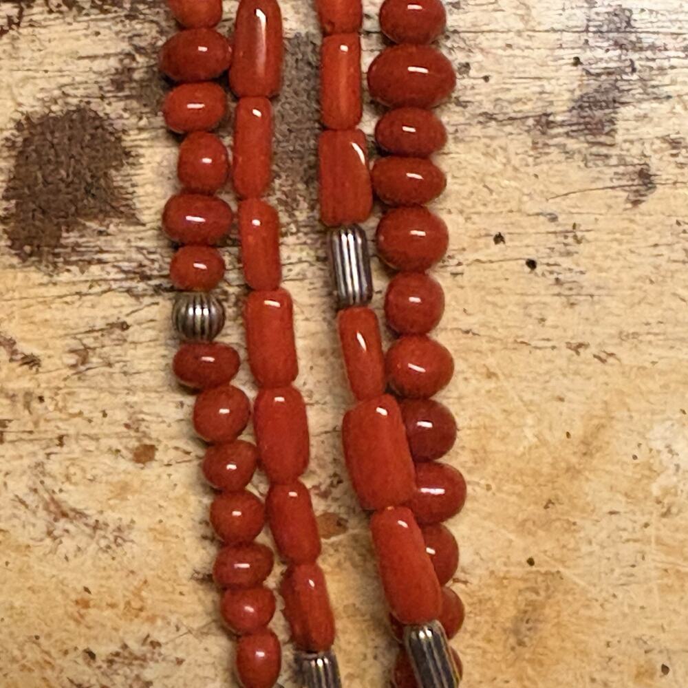 Shube's Dakota West Necklace Sterling Silver & Red Coral Multi Strand Vintage - Picture 6 of 8